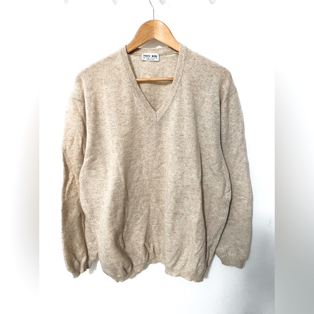 Vintage Beige Italian V-Neck Sweater
